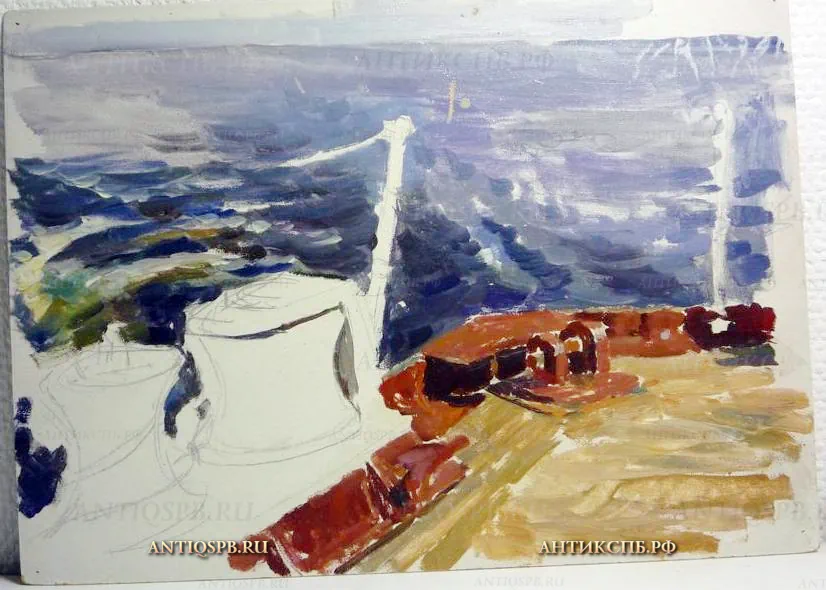719. Этюд "Палуба". Картон, масло. Художник: Бантиков А.С. СССР. Сер. XX века.